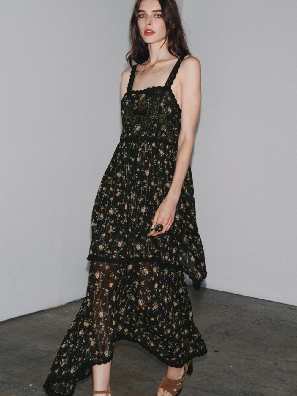 Zara Embroidered floral print dress
